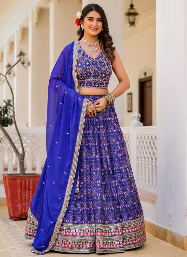 Georgette Blue Party Wear Printed Ready To Wear Lehenga Choli